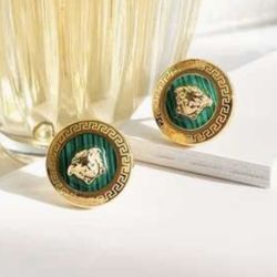 Versace Green & Gold Post Earrings 