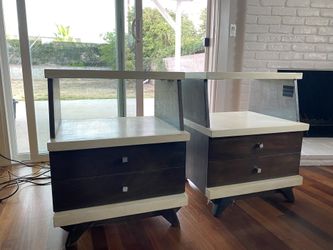 2 x Bed Side Table Nightstand Wooden Dresser Set Mid Century Modern Aesthetic Great Condition with signs of wear