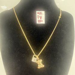 14K Solid Gold Chain and Pendants 7Gr 20 Inches Long 