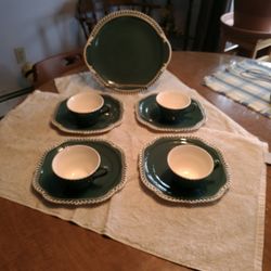 Harker Pottery Corinthian Teal Green Snack Set