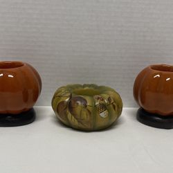 3pc Set Tealight Pumpkin Candle Holders Thanksgiving Harvest Table Decor 