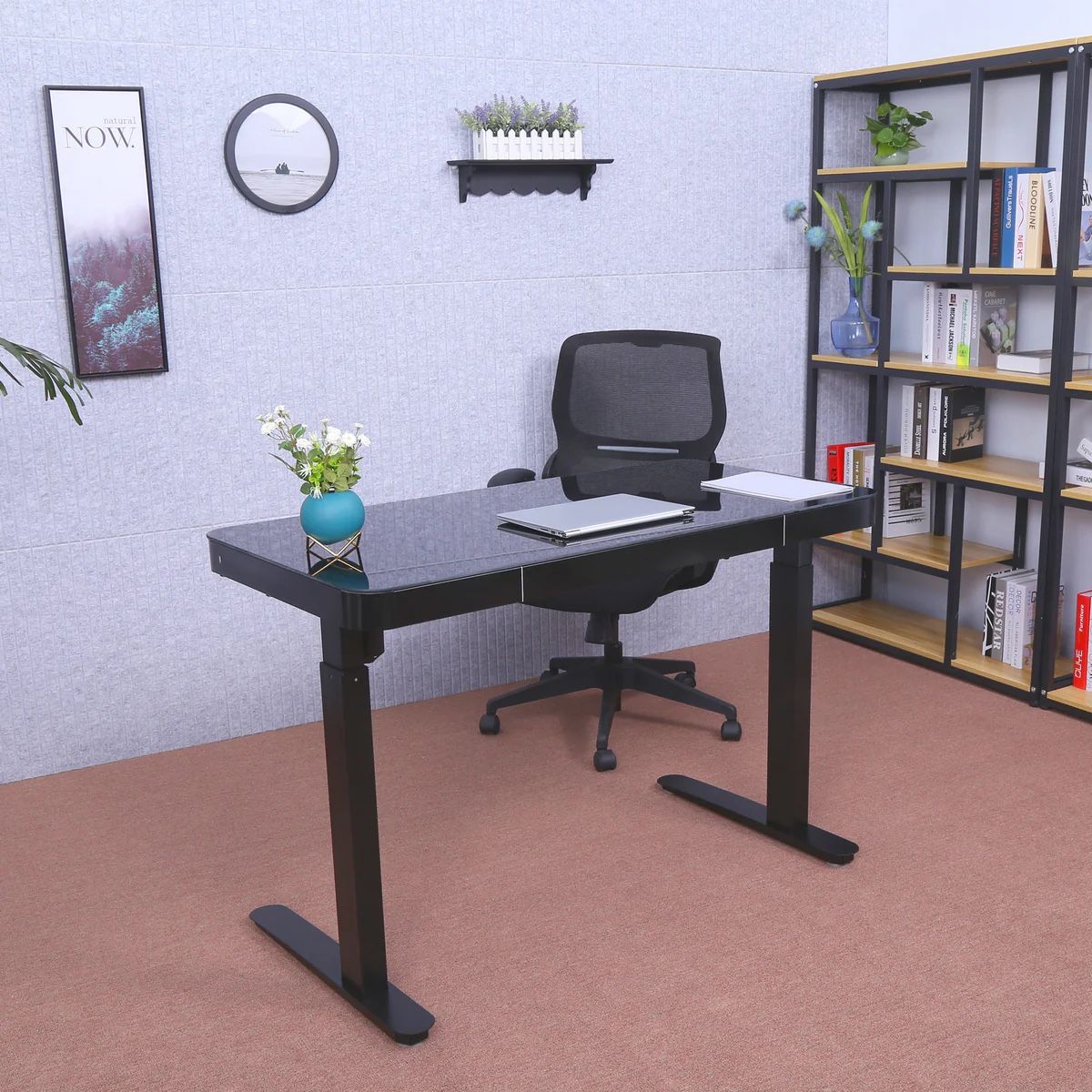 Tempered Glass 47" Standing Desk - Black