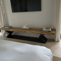 Wood Slab Live Edge Wooden Bench With Iron Base