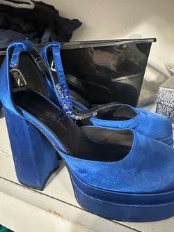 Women’s 4inch high heels royal blue with blue diamonds strap