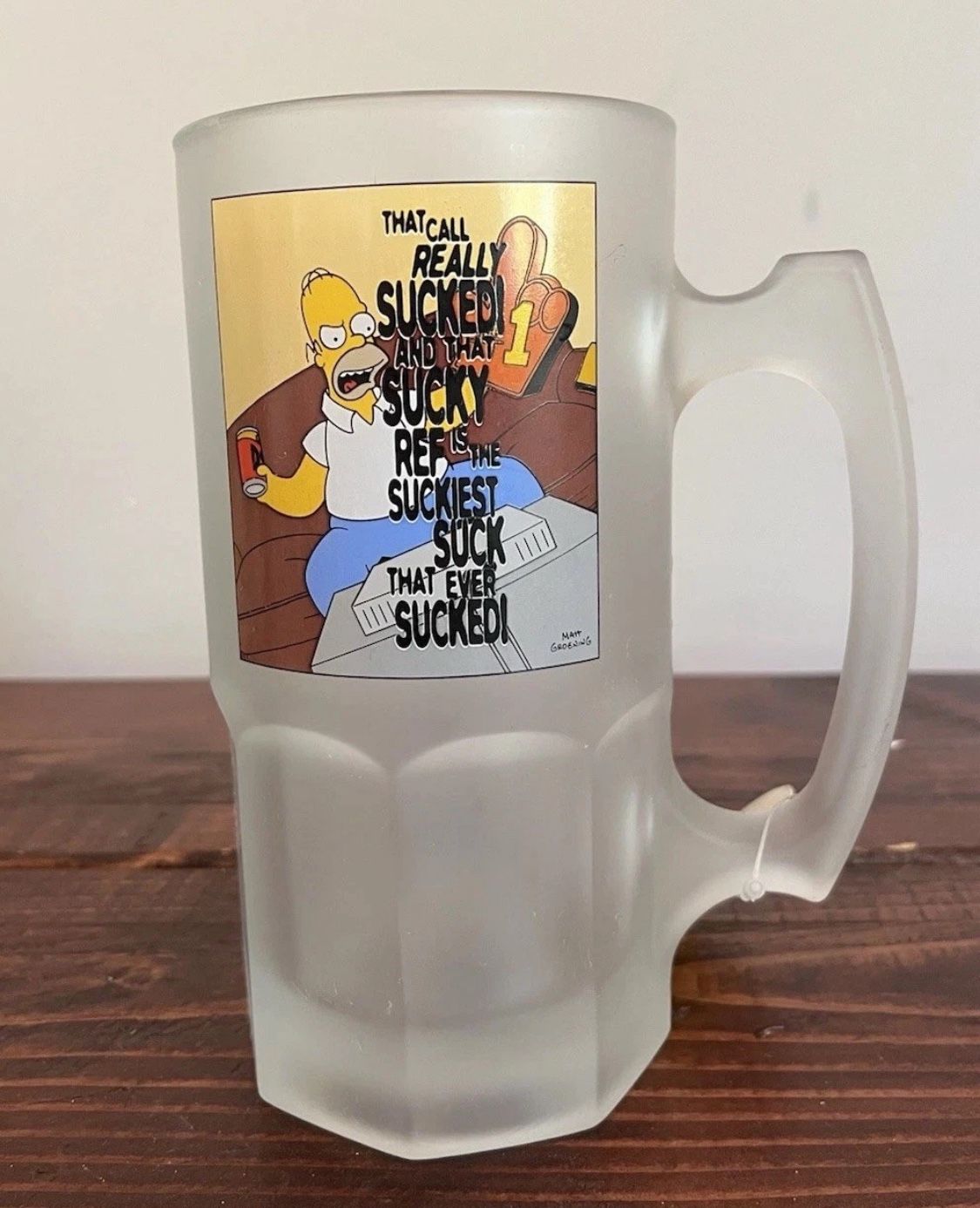 Simpsons Homer Jumbo Glass Mug Stein Cup NFL Football Beer 8” 2002 Tag Vintage
