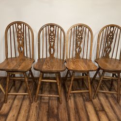 Solid Wood Farmhouse Swivel Bar Stools - Set Of 4