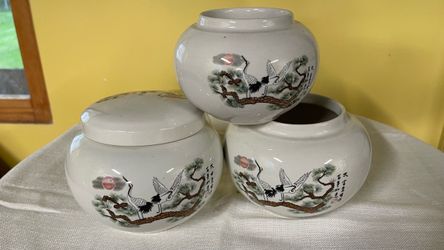 Chinese Porcelain Crane Ginger Jars Set of 3