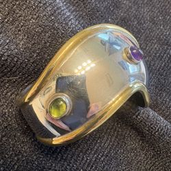 Sterling Cuff With Amethyst, Peridot,  and Sapphire Stones