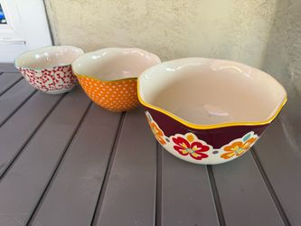 Pioneer Woman 3-Piece Stoneware Nesting Mixing Bowl Set – Floral & Polka Dot