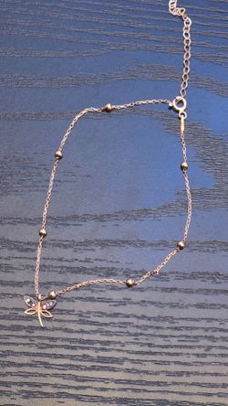 925 Sterling Silver, Rose Gold Finish Butterfly Charm Anklet