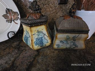 :Set of 3 Vintage Tuscan wood kitchen Canisters – Decorative Counter Set