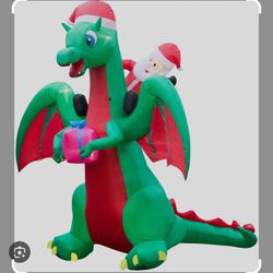 NEW Holidayana 9 ft Christmas Inflatable Santa Riding Dragon Yard Decoration