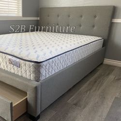 Full Size Grey Button With Orthopedic Mattress 