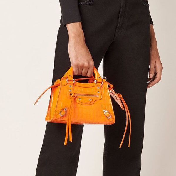 BALENCIAGA Orange Croc Mini Neo Classic Top Handle Bag