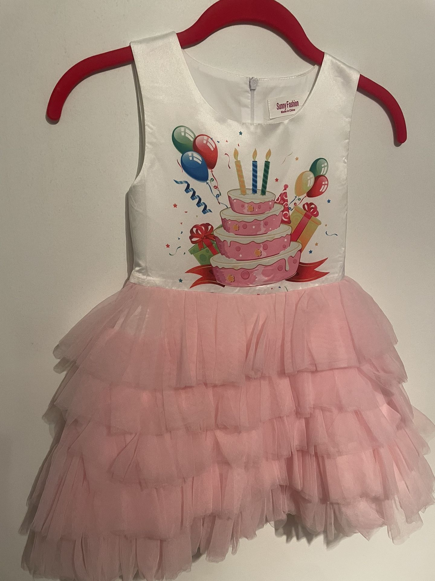 Girls Pink Birthday Tulle Ruffle Dress, Size 6