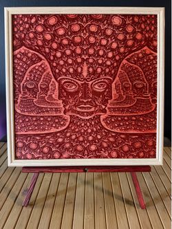 Handmade 12x12 Engraved Psychedelic Wood Art w/ Frame & Easel