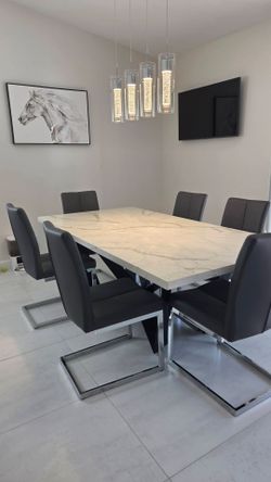 Modern Quartz Dining Set - Table & 6 Chairs