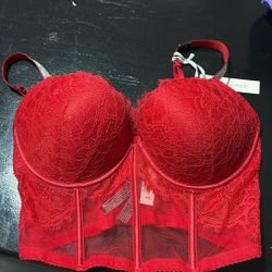Red Victoria Secret Corset Push Up Bra Size 34DD