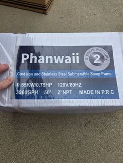 Phanwaii Cast Iron and Stainless-Steel Submersible pump. .75 HP / 3960 GPM