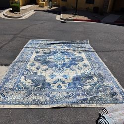 Monaco Ivory/Blue 9 ft. x 12 ft. Distressed Border Medallion Area Rug