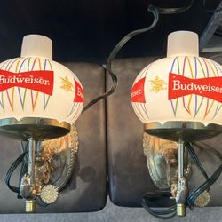 1950S Pair Of Budweiser Beer Light Up Wall Sconces