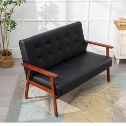 JIASTING Mid-Century Modern Solid Loveseat Sofa Upholstered Faux Leather Couch - Brand New!