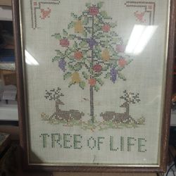 Vintage Tree Of Life Needlepoint Framed Picture