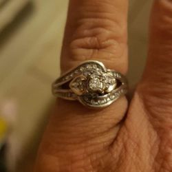 Diamond and Sterling Silver Engagement Wedding Ring 