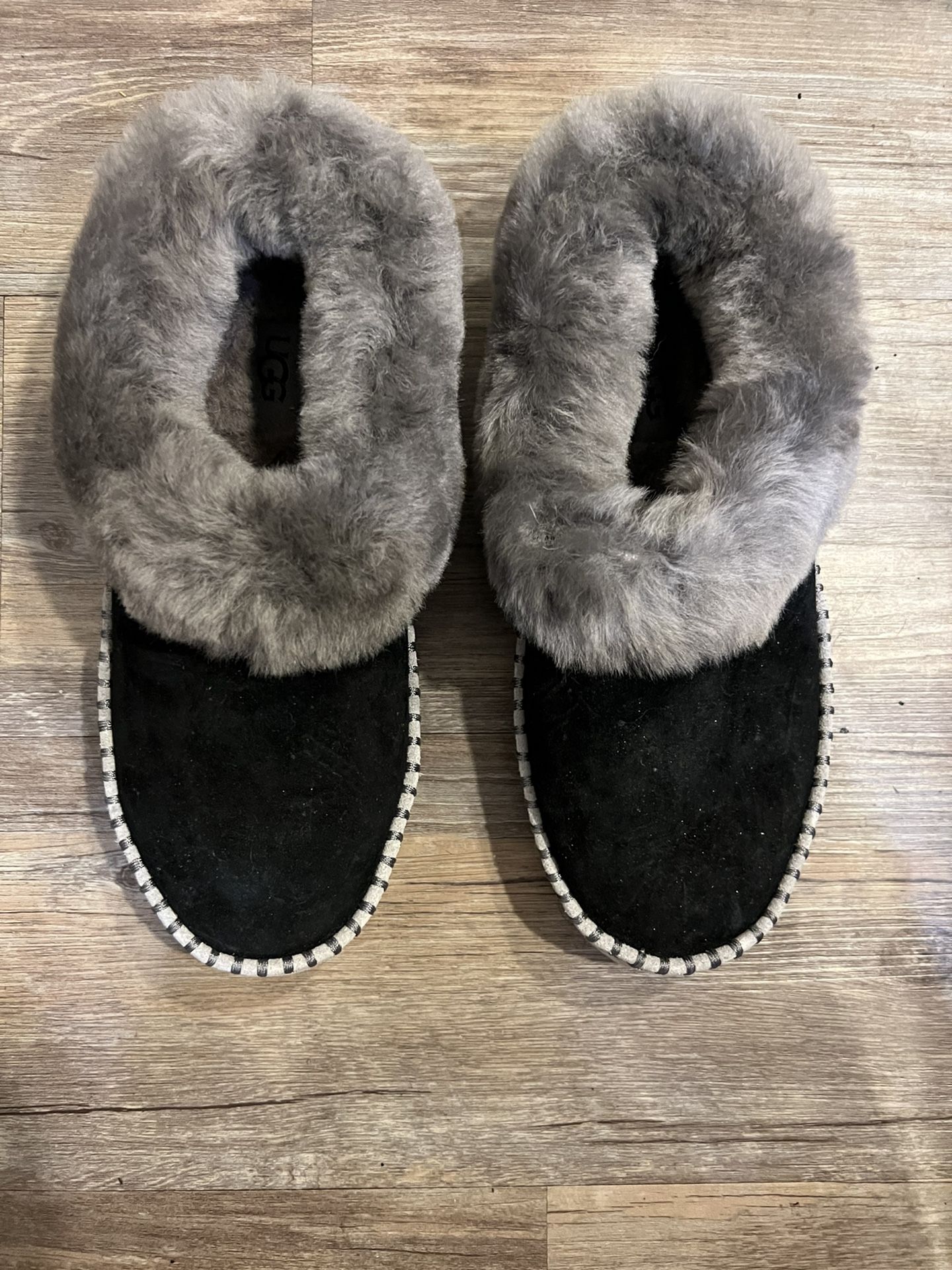 Brand New UGG  Short Boots-black With Grey Fur Size 6