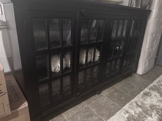 Black Wood Display Cabinet with Glass Doors