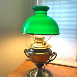 Vintage Miller Electrified Brass Oil Lamp with Green Glass