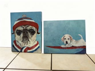 Danny O Studio Contemporary Dog Canvas Paintings Set of 2 2017 16x20 Unframed