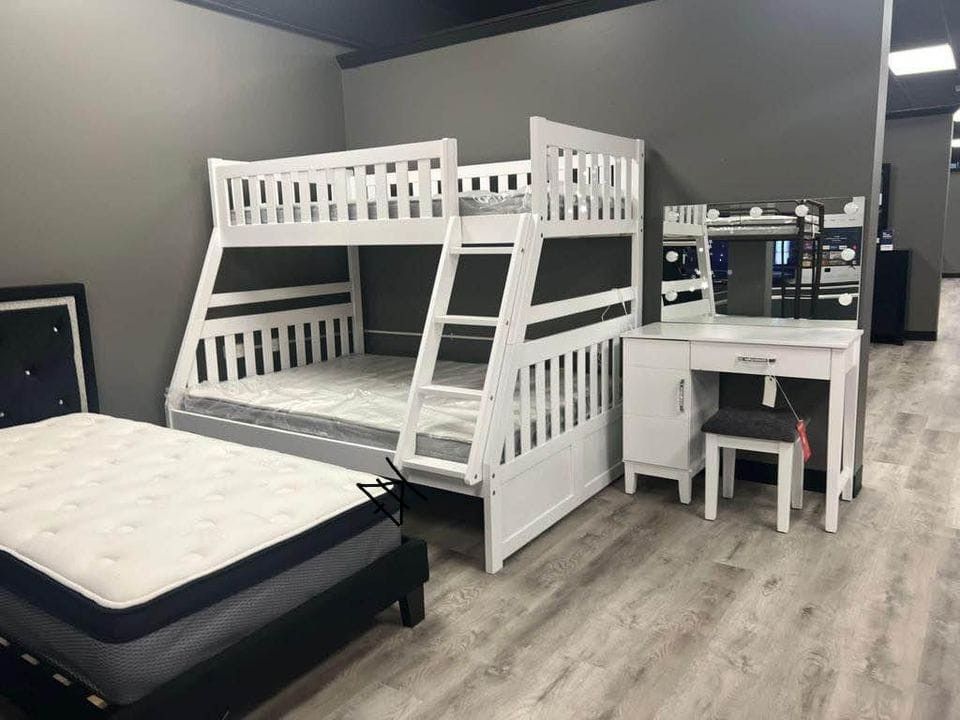 🍓in Stock Galen White Twin/Full Bunk Bed $20 Down Payment and delivery available