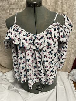 Forever 21 Size Large Off The Shoulder Long Sleeve Shirt Floral