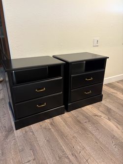 Pair of Black Nightstands with Gold Handles