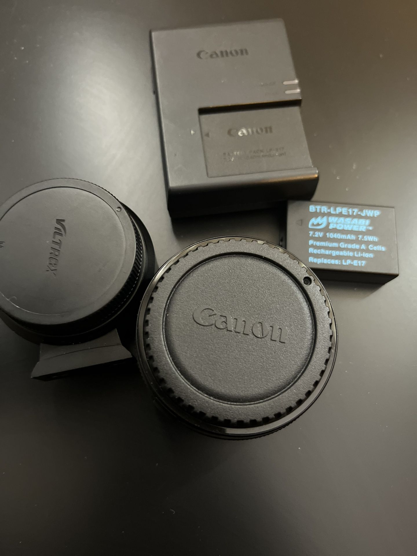 Canon Accessories (Canon EF-R Adapter, Viltrox EF-M2 Adapter, Canon wall Charger With Canon battery & Wasabi battery