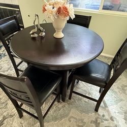 Modern Espresso Round Dining Table Set w/ 4 Chairs – Like New