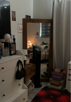 Full-Length Floor Mirror with Wood Frame