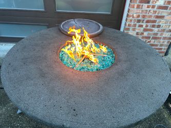 Large 54” Round Concrete Propane Fire Table – Works – Blue Fire Glass