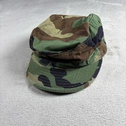 Vintage US Army Hot Weather BDU Patrol Cap Woodland Camo Size 7 Atlas Headwear