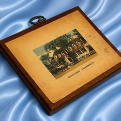 Original CORNWALL WOOD PRODUCTS, MAINE Vintage Fine Art Print Solid Wood Plaque South Paris Antique Colonial Williamsburg VA Raleigh Tavern HILLCREST