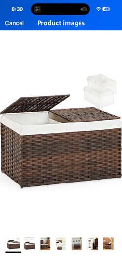 New Open Box Storage Basket w Lid Rattan Woven Storage Baskets with 2 Separate Lids, 17.2 Gallon