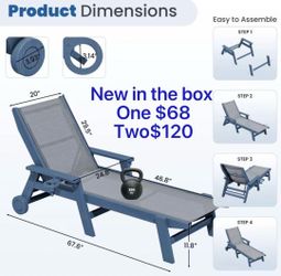 😀 1Pcs ($68) or 2Pcs($120) SERWALL Textilene Patio Chaise Lounge Chair, 5-Position Adjustable Outdoor Lounger with Rolling Wheels for Pool, Deck, Nav
