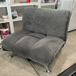 Set of 2 Grey Convertible Lounge Chairs, Futon Sleeper Style, Chrome Legs