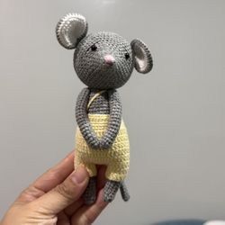 🧶Handmade Crocheted cute rat in Overalls