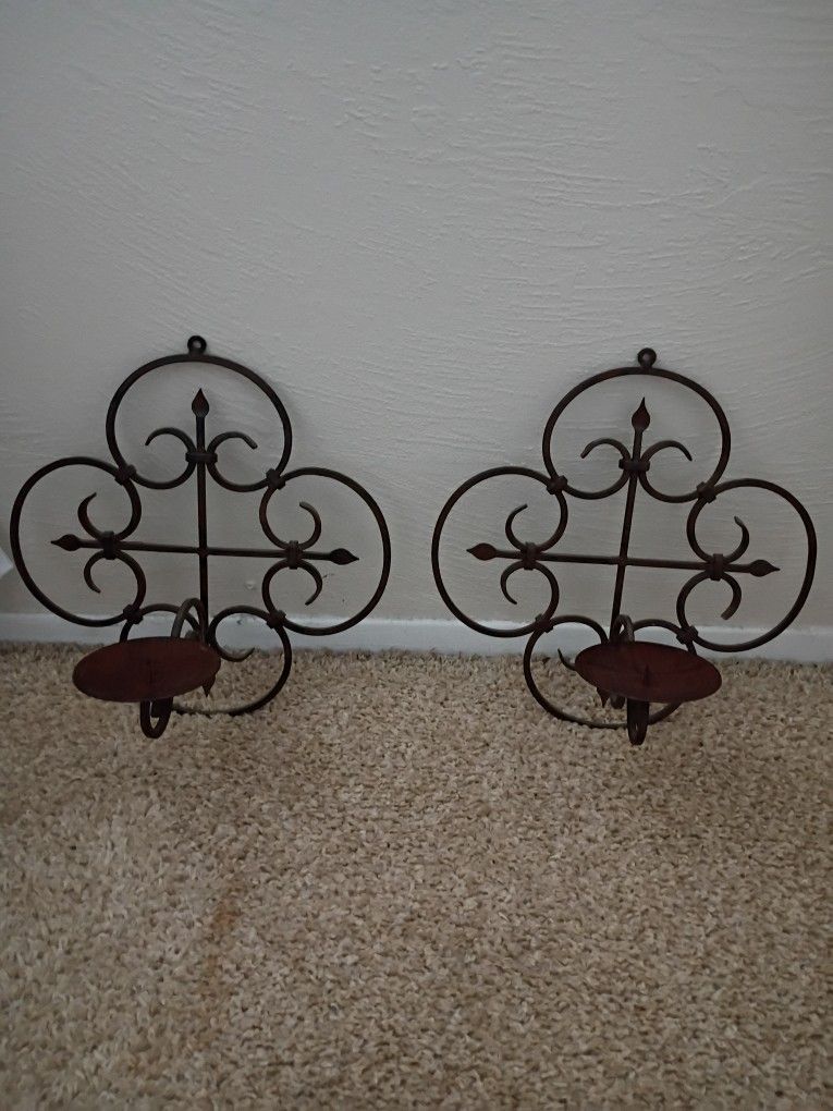 Metal Candle Holder Set Of 2/. 12 In.Tall Ea.