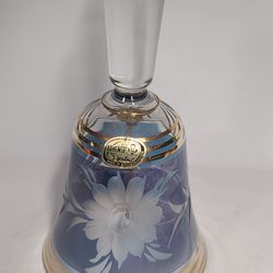 Beautiful Vintage Cobalt Blue Bohemian Crystal Bell With Gold Trim 