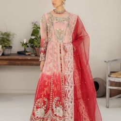 Pakistani indain floor length designer maxi gown wedding dress 3 pc embroidered