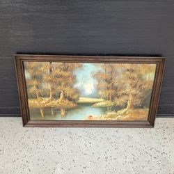 Large Vintage Oil On Canvas Painting Landscape