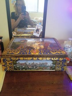 Vintage Decorative Tin Box with European Cityscape